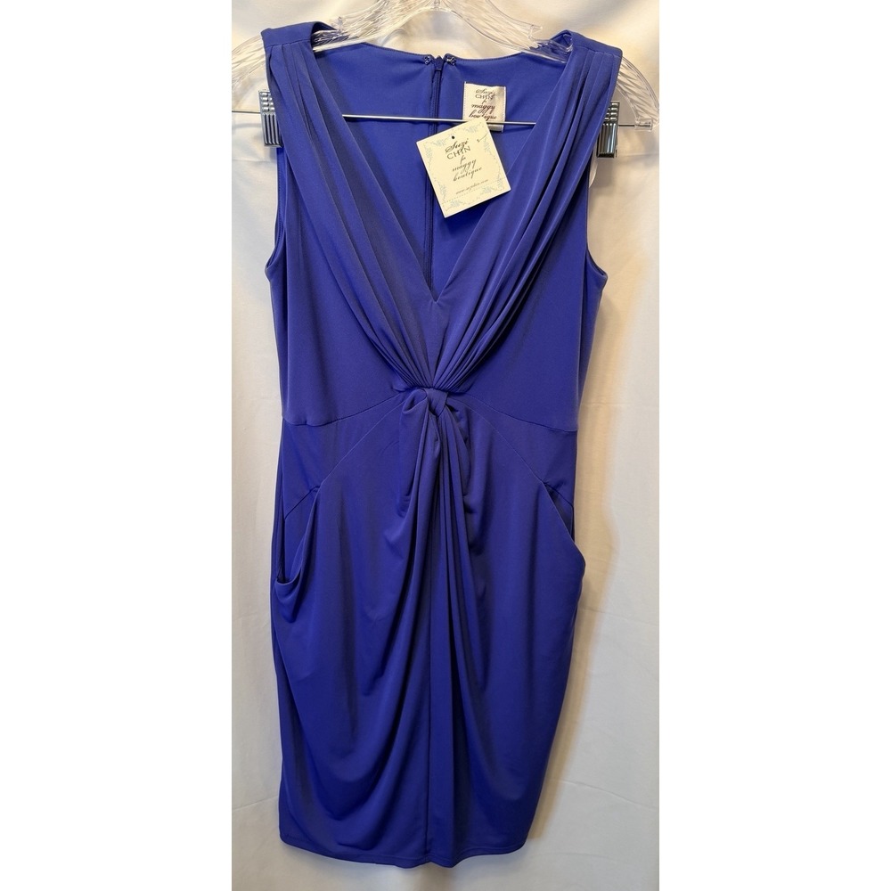 NWT Suzi‎ Chin for Maggy Boutique Size 4 Sleeveless Ruched Midi Dress Blue